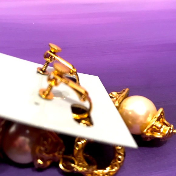 NWT Vintage Gold Drop Earrings Screw Back Clip On - Picture 6 of 6